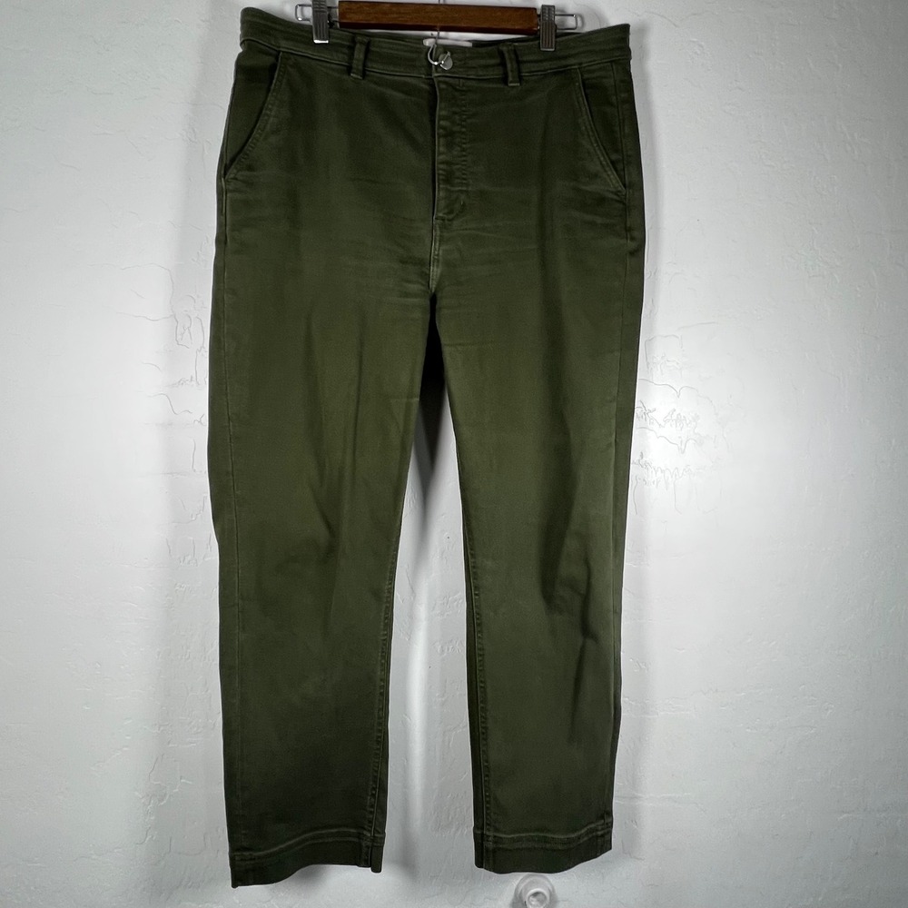 Everlane The Slim Leg Crop Pants Olive Green High Rise Stretch Twill Size 16